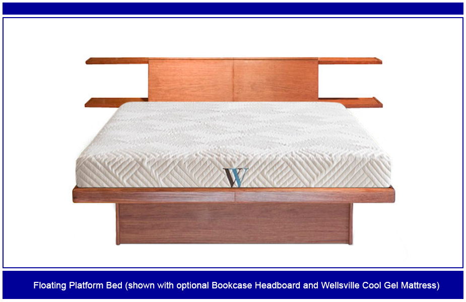 Floating Platform Bed, Full Size Bed Frame With Storage And Bookcase Headboard